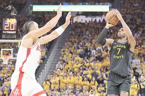 BUDDY Hield of the Golden State Warriors drops 11 three-pointers to finish with a game-high 33 points in their 103-89 win over the Houston Rockets in Game 7 of their NBA Western Conference playoffs series.   
