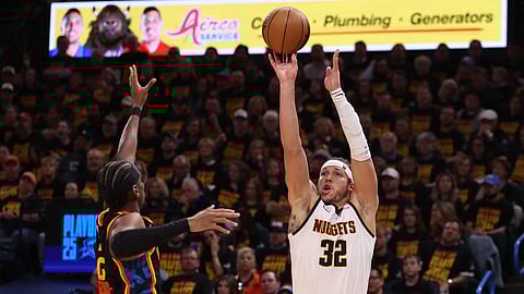 AARON Gordon shoots the game-winning three-pointer during the Denver Nuggets’ 121-119 win over the Oklahoma City Thunder in Game 1 of their NBA Western Conference playoffs semifinal series. 