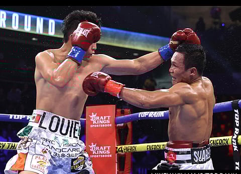 Charly Suarez, seen here battling Luis Coria last year, is a live underdog against Mexican champion Emanuel Navarrete.