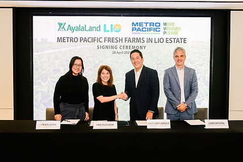 (From left) Ayala Land Leisure Estates chief finance officer Len Salazar, Ayala Land Leisure Estates head Cris Zuluaga, Metro Pacific Agro Ventures president and CEO Jovy Hernandez and Metro Pacific Fresh Farms general manager and COO Lior Crystal.