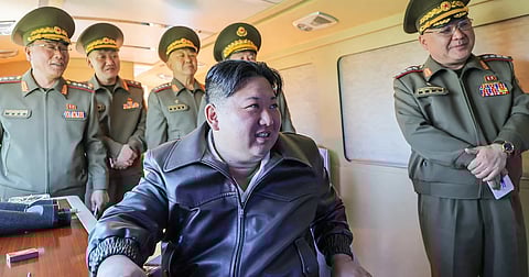 North Korean leader Kim Jong Un during a test firing of long-range artillery and missile systems on Thursday.