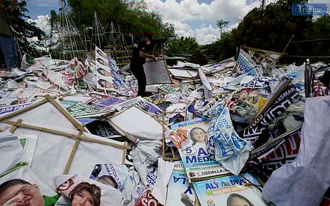 On Wednesday, 14 May 2025, personnel from the Department of Public Order and Safety (DPOS) unload election campaign tarpaulins at the Payatas Controlled Disposal Facility in Quezon City. The tarpaulins will be carefully segregated for upcycling, with materials set to be repurposed by Persons Deprived of Liberty (PDL) under the Bureau of Jail Management and Penology, as well as private organizations, for livelihood projects.