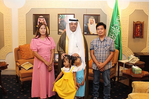 AMBASSADOR Faisal Ebraheem Alghamdi, Custodian of the Two Holy Mosques to the Republic of the Philippines, welcomed the twins and their parents in a courtesy meeting on 15 May  prior to their departure for Saudi Arabia today. 