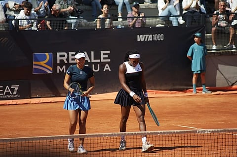 COCO Gauff (right) expresses her admiration to the maturity and resilience that Alex Eala showed during their women’s doubles campaign in the Italian Open.