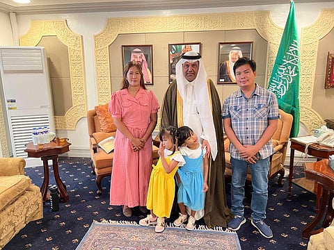 Ambassador Faisal Ebraheem Alghamdi, Custodian of the Two Holy Mosques to the Republic of the Philippines, welcomed the twins and their parents in a courtesy meeting on 15 May 2025 prior to their departure to Saudi Arabia on 17 May 2025.