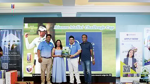 RIANNE Malixi (second from left) is shown with (from left) father Roy, JGFP president Oliver Gan and JGFP director Ely Saludar.