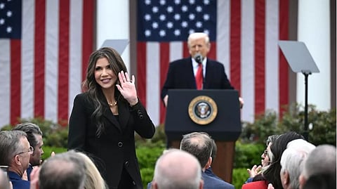Secretary Kristi Noem's (left) Department of Homeland Security is considering a pitch for a reality show about immigrants vying for US citizenship during the Trump administration 