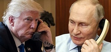 Side-by-side images of US President Donald Trump on the phone in Washington and Russian President Vladimir Putin on the phone in Moscow on 19 May 2025, during a call aimed at discussing an end to the war sparked by Russia’s 2022 invasion of Ukraine.