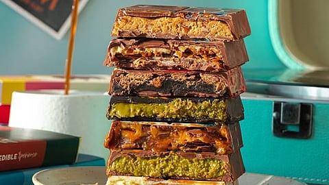 The OG Dubai Chocolate, ‘Can’t Knafeh of It’ with crispy knafeh, pistachio and tahini in rich 72 percent dark chocolate.