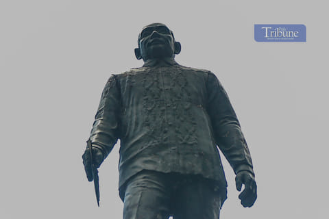A statue of Roman Ongpin is seen erected juxtaposing the Binondo Church in Manila on Saturday, 24 May, 2025. Ongpin is best known for establishing the store “EL ‘82” with the first to use “fixed prices” for the goods sold. He is also a member of the propaganda movement during the Spanish and American colony in the country leading him to be incarcerated twice.
