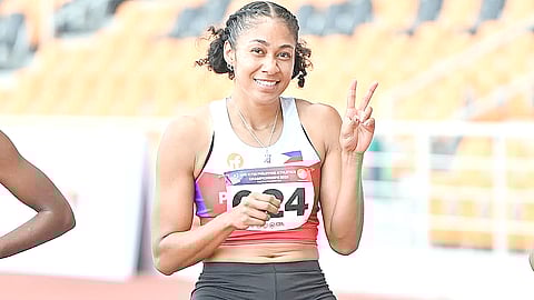 Kristina Knott makes her move in the heats of the 100m dash on Tuesday in the Asian Athletics Championships in Korea. 
