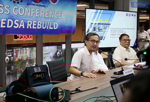 Transportation Secretary Vince Dizon, Public Works and Highways Secretary Manuel Bonoan, and Metro Manila Development Authority Chairman Don Artes discuss contingency measures to ease traffic once the EDSA reconstruction begins, during a press conference at the MMDA main office in Pasig City on Monday.

Dizon announced that free toll on Skyway Stage 3 and an odd-even traffic scheme will be implemented during the EDSA rebuild.
