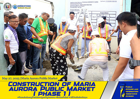 THE construction of additional buildings for the Maria Aurora market has been formally started in a  groundbreaking ceremony by executive assistant IV Reynante K. Tolentino Jr., representing Governor Reynante A. Tolentino and Mayor Ariel S. Bitong.