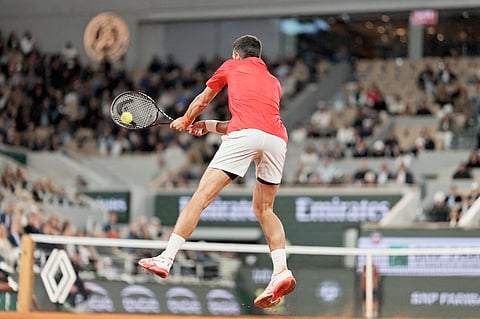 NOVAK Djokovic displays his firepower in booking a  6-3, 6-3, 6-3 win over Mackenzie McDonald in the opening round of the men’s singles event of the French Open. 