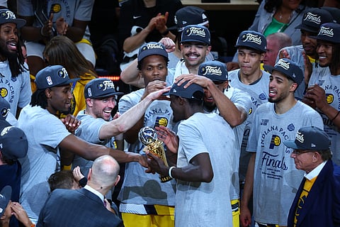 Pascal Siakam and the Indiana Pacers celebrate their 125-108 win over the New York Knicks to bag the NBA Eastern Conference Finals title. They will next face the Western Conference champions Oklahoma City Thunder for the NBA crown.