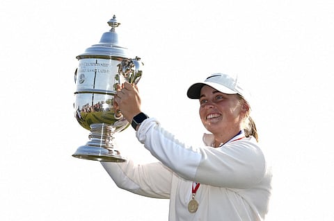 ERIN, WISCONSIN - JUNE 01: Maja Stark of Sweden poses with the Harton S. Semple Trophy after winning the final round of the U.S. Women's Open presented by Ally 2025 at Erin Hills Golf Course on June 01, 2025 in Erin, Wisconsin. Patrick McDermott/Getty Images/AFP
Patrick McDermott / GETTY IMAGES NORTH AMERICA / Getty Images via AFP