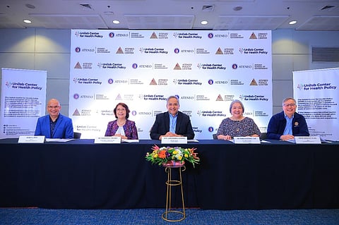 HEALTHand policy leaders unite: From left, Ruben “John” Basa (Unilab Center for Health Policy), Dr. Maria Luz Vilches (Ateneo de Manila University), Atty. Jose Maria Ochave (Unilab Foundation), Dr. Maria Eufemia Yap (Ateneo Policy Center), and Dr. Philip Arnold Tuaño (Ateneo School of Government).