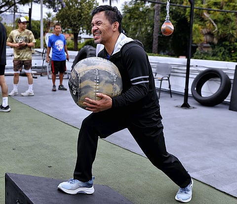 On the eve of his trip to the International Boxing Hall of Fame in New York, Manny Pacquiao punishes himself in training in Los Angeles.