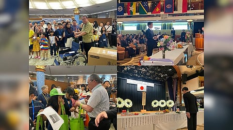 Japanese Ambassador to the Philippines Endo Kazuya joins a memorial service and reception aboard a ship as part of the ‘Bereaved Children of the War Dead Memorial Friendship Project’ at the Manila Bay. 