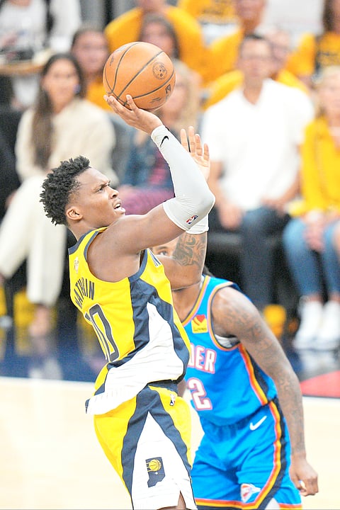 BENNEDICT Mathurin steps up, dropping a career playoff high 27 points to lead the Indiana Pacers to a 116-107 win over the Oklahoma City Thunder in Game 3 of their NBA Finals series on Thursday (Manila time).