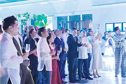 THE First Couple (left) leads the Vin D’ Honneur (wine of honor) ceremony for government officials and diplomatic corps at the Malacañang Palace on 12 June 2025. 