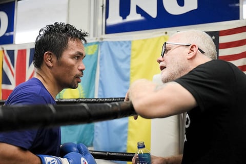 Manny Pacquiao and Freddie Roach discuss the gameplan against Mario Barrios next month in Las Vegas.