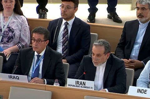 This image grabbed from a United Nations video shows Iran's Foreign Minister Abbas Araghchi addressing the 59th session of the UN Human Rights Council in Geneva on June 20, 2025. Top European diplomats are meeting with Iran's Foreign Minister Abbas Araghchi in Geneva on June 20 to discuss Iran's nuclear programme.
