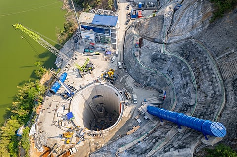 Aerial view of the Upper Wawa Pumping Station Shaft, a 65-meter deep, equivalent to a 20-story office building. The pumping station is a component of the Wawa Bulk Water Supply Project, that will convey water from the Upper Wawa Dam reservoir to the Manila Water treatment plant, helping ensure water security.
