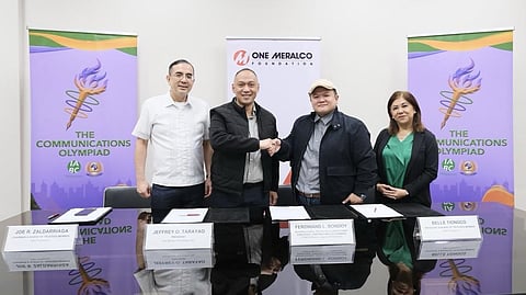 FROM left: International Association of Business Communicators Philippines chairman Joe Zaldarriaga, OMF president Jeffrey Tarayao, partner and co-founder of ComCo Mundo League of Enterprises Ferdinand Bondoy and IABC Philippines president Belle Tiongco during the formal signing of partnership between OMF and the lead organizers. 