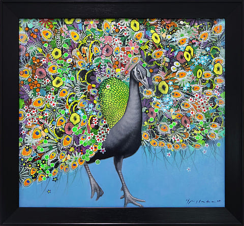 ‘Here Comes the Bloom’ by CJ Maglente (oil and acrylic on canvas, 24 x 26 inches, 2025).