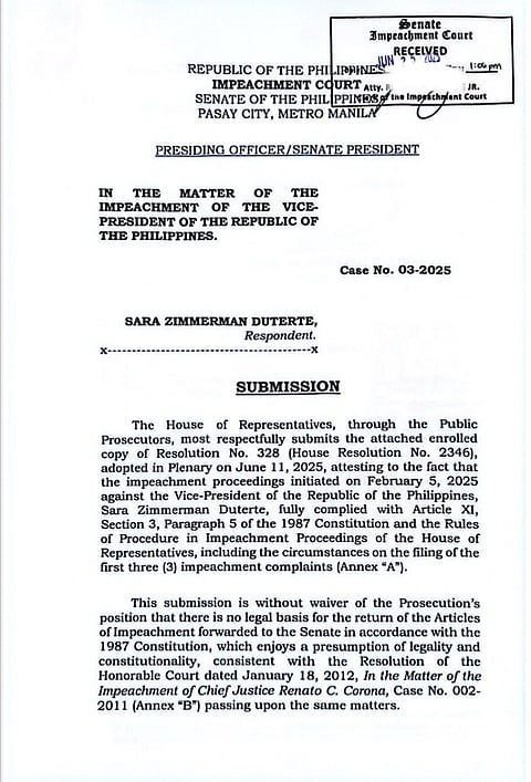 THE enrolled copy of the House adopted resolution, affirming that the articles of impeachment was compliant to the constitutional procedure concerning impeachment, served as the certification of compliance with the orders of the Senate impeachment court to proceed with the trial of the VP.

