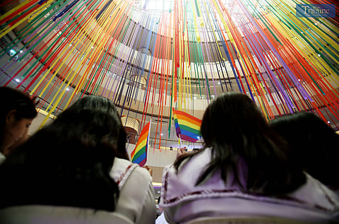  A vibrant Pride-colored display brightens Fisher Mall in Quezon City during the Pride Without Borders celebration on Thursday, June 26, 2025. The event, held in partnership with the local government unit, expresses solidarity with the LGBTQ+ community in celebration of Pride Month.