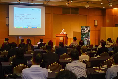 TPB COO Maria Margarita Montemayor Nograles addresses Japanese tourism stakeholders during the Philippine Seminar at the Philippine Business Mission in Osaka.