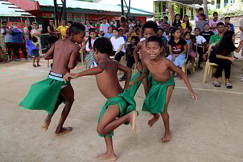 Ayta students perform a cultural dance for the visitors from CoinEx at the Aningway-Sacatihan In Sitio Gala, Subic Town, Zambales on Friday afternoon. The performance of the Ayta kids is a show of appreciation to the company for providing a Starlink system and two printers to the far-flung school. 