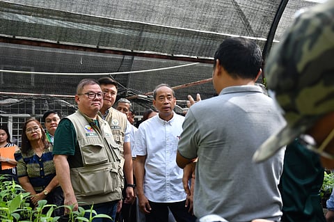 AGRICULTURE Secretary Francisco Tiu Laurel Jr. is joined by Bureau of Plant Industry Director Glenn Panganiban and incoming Los Baños Mayor Neil Andrew Nocon during a tour of the upgraded tissue culture laboratory in Laguna on 26 June. The facility aims to boost crop production through science-based planting materials.