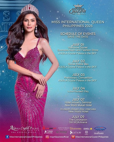 The official calendar of activities for Miss International Queen Philippines Pageant