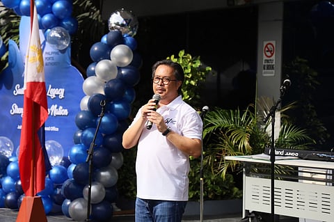 PPA general manager, Atty. Jay Daniel Santiago, addresses his personnel during the flag raising ceremony on Monday, marking the opening of its 51st Anniversary, at the PPA office in Port Area, Manila.