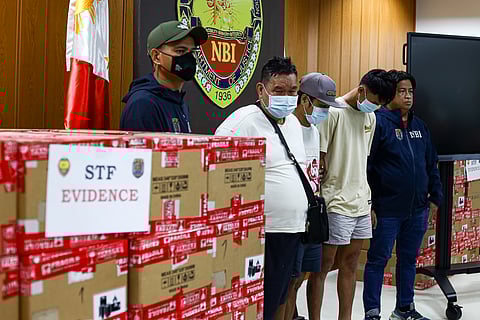THE NBI presents over P32 million worth of seized illicit vape products during a press conference in Pasay City on Tuesday. Three suspects were arrested following a crackdown on unregistered vape items in Biñan, Laguna.