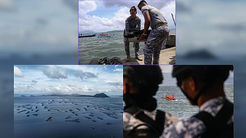 MEMBERS of the Philippine Coast Guard launch rubber boats at Taal Lake in Talisay, Batangas, on the morning of 10 July 2025 in preparation for the initial search and recovery operations for the alleged missing sabungeros.