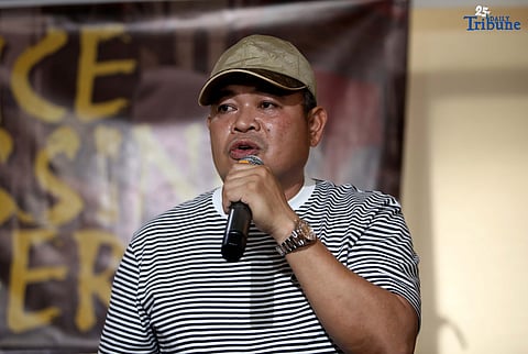 (July, 14 2025) Whistleblower Julie "Dondon"  Patidongan alyas Totoy , promise to the families of his full support to seek justice on his message during the press conference with the  Families of the 34 and more missing sabungeros, held at  University Hotel, UP Diliman, QC, on Monday July 14 2025. Photo/Analy Labor
