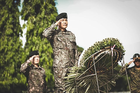 ⁨⁨⁨REPUBLIC of Korea Army (ROKA) Brig. Gen. Kim Young-Kyun leads the South Korean Delegation to honor fallen Filipino "Korean War" heroes in a Wreath- Laying Ceremony at the Korean War Memorial Pylon, Libingan ng mga Bayani, Fort Bonifacio, Taguig City on July 14, 2025.⁩⁩ 