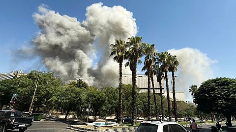 SMOKE billows following Israeli strikes near the Syrian army and defense ministry headquarters in Damascus on 16 July 2025. 