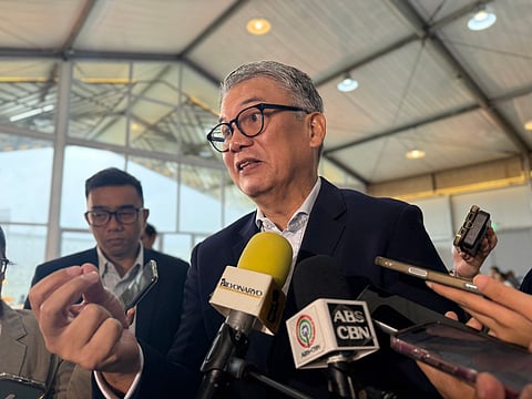 FGEN President and CEO Francis Giles Puno speaks to reporters at the sidelines of a ceremonial switching of its Batangas facility's transition to Retail Aggregation Program.