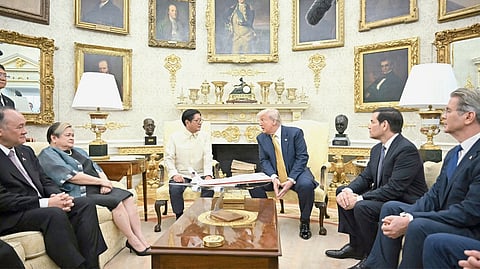 WASHINGTON, D.C. —  US President Donald Trump hosts Philippine President Ferdinand Marcos Jr. and members of his delegation in the Oval Office at the White House on 22 July 2025 in Washington, D.C. Trump and Marcos are expected to discuss trade tariffs, increasing security cooperation in the face of China’s growing maritime power in the West Philippine Sea and other topics. 