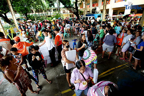 Residents affected by flooding take shelter at Diosdado P. Macapagal Elementary School in Barangay Tatalon, Quezon City. Senator Erwin Tulfo, in partnership with World Vision, led a relief and feeding program for evacuees on Wednesday, July 23, 2025.