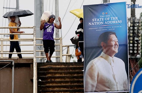 ALL SET FOR SONA
A tarpaulin for President Ferdinand “Bongbong” Marcos Jr.’s fourth State of the Nation Address (SONA) is seen displayed along Commonwealth Avenue in Quezon City on Thursday, July 24, 2025. Marcos earlier said his speech is already 80 percent complete, needing only minor fine-tuning ahead of his national address on July 28. 