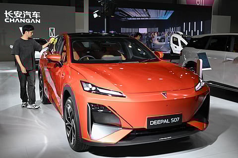 CHINESE Changan Automobile cars are seen on display at the 2025 International Automotive Supply Chain Expo (Hong Kong) at AsiaWorld-Expo in Hong Kong on 13 June 2025. 