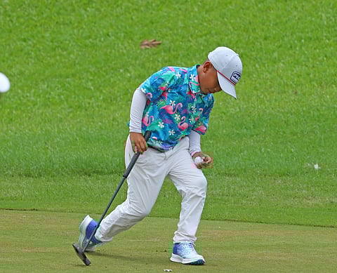 ZOJI Edoc displays his brilliance as he carded a 79 for a six-stroke lead in the boys’ 7-10 division of the ICTSI Riviera Golf Junior PGT Championship on Tuesday in Silang, Cavite.