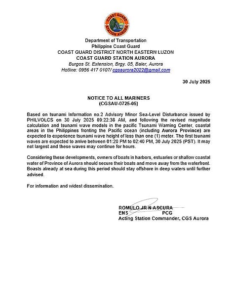CGS Aurora Notice to Mariners