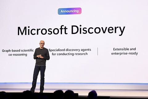 (FILES) Microsoft Chairman and Chief Executive Officer Satya Nadella speaks during the Microsoft Build conference opening keynote in Seattle, Washington on 19 May 2025.
